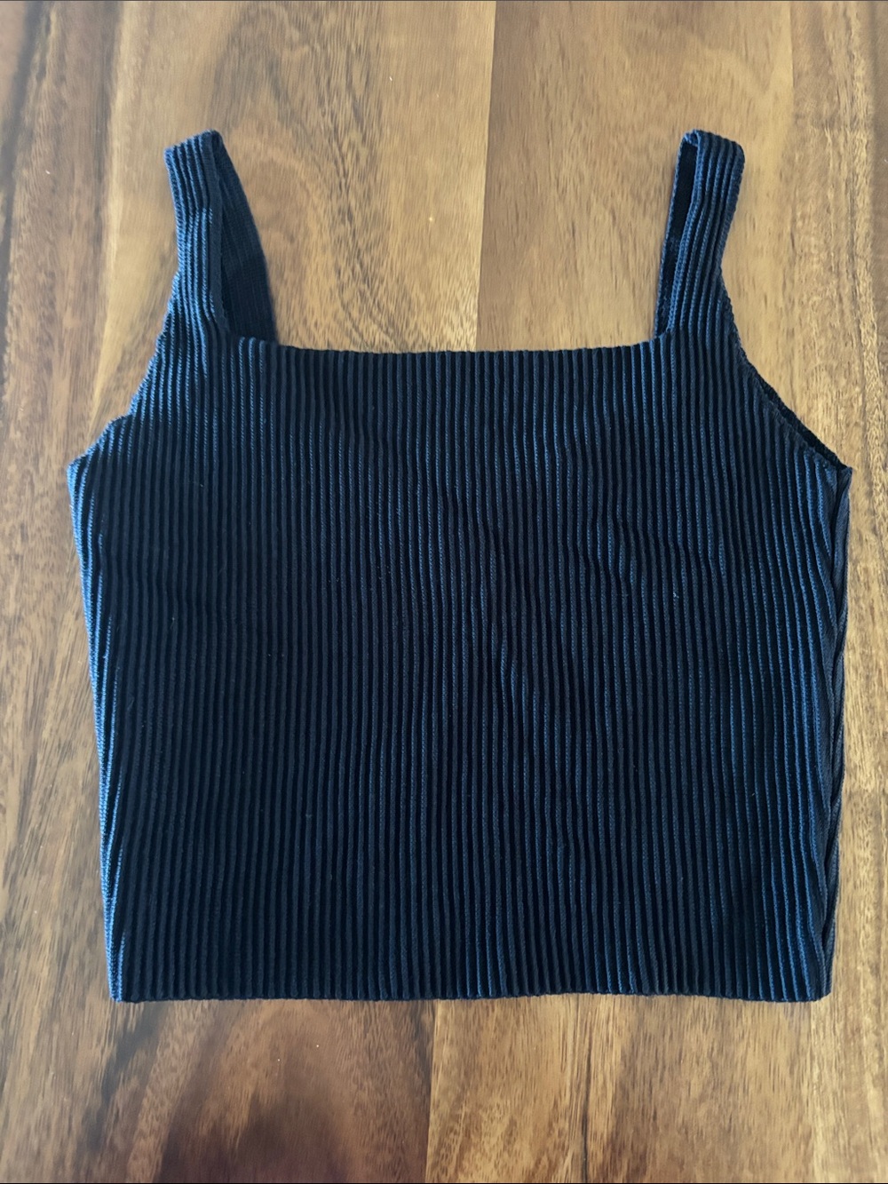 Windsor Black Ribbed Square-Neck Crop Tank